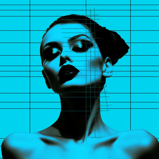 absurd surrealist and bizarre. photograph of a minimalistic sultry tesseract vixen. glitched pop art. Warhol. neon blue, turquoise, black, and white. Punchy retro punk style and minimalist binary. clipped panelists formula.